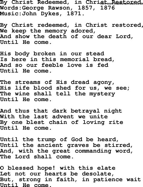Hymns And Songs For The Eucharistcommunion By Christ Redeemed In