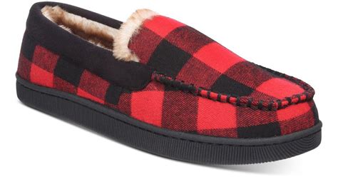 Club Room Plaid Moccasin Slippers With Faux Fur Lining Created For
