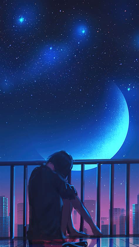 Lonely Girl Alone Moon Night 4k 5240a Wallpaper Pc Desktop