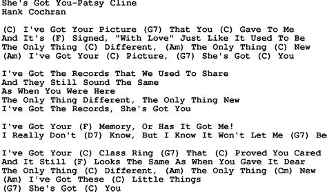 Country Musicshes Got You Patsy Cline Lyrics And Chords