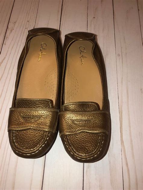 Cole Haan Womens Penny Leather Loafers Shoes Metallic Gold Sz 7 B 7b