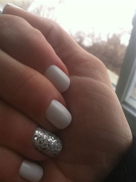 White Gelish Manicure Silver Glitter Accent Nail Aleaahbishop