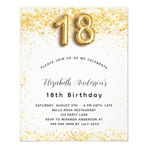 18th Birthday White Gold Glitter Budget Invitation Flyer Zazzle