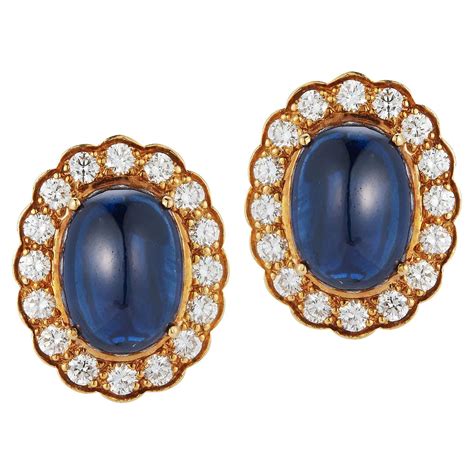 Sapphire Cabochon Diamond Gold Earrings For Sale At 1stDibs