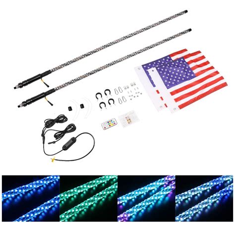 Ychow Tech 2pcs 4ft Spiral Rgb Led Whip Light With Flag Pole Rf Remote