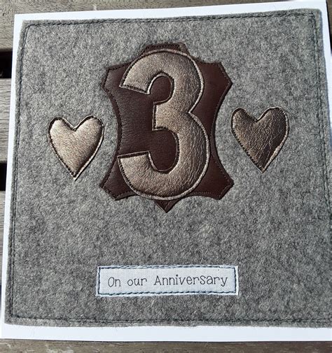 3rd Wedding Anniversary Card Leather 3rd Anniversary Etsy Uk Fabric