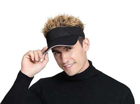 Novelty Spiked Hair Visor Sun Funny Golf Hats Fake Wig Planned Man