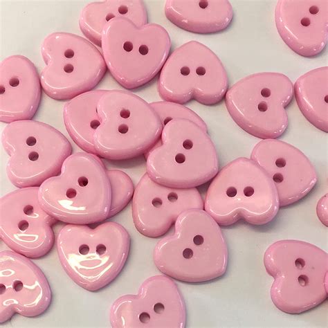 14mm Pink Heart Shaped Buttons With 2 Holes Pack Of 10 Uk