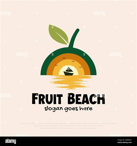 Fruit Beach Logo Design Vector Nature Tropical Beach Outdoor Logo For Holiday Vacation Travel