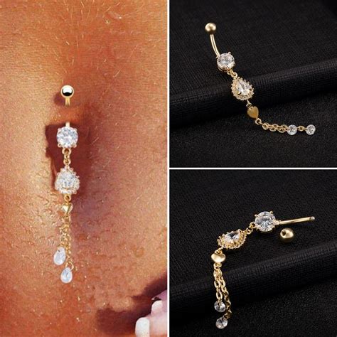 1pc High Quality Golden Zircon Droplets Belly Button Ring Sexy Navel Body Piercing Free Shipping