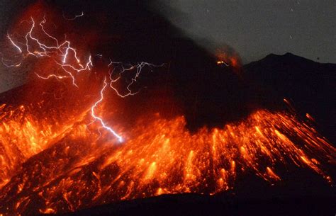 Sakurajima Volcano Erupts In Japan Spewing Lava Sparking Lightning