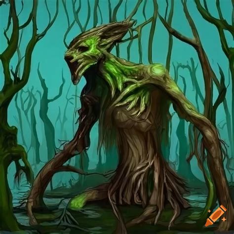Tainted Treefolk In A Fantasy Swamp Setting On Craiyon