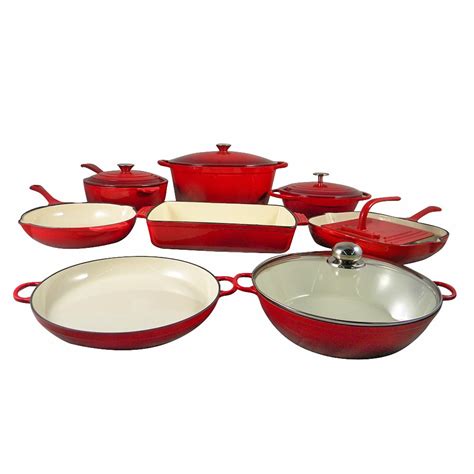 Le Chef 13 Piece Enamel Cast Iron Red Cookware Set Super Sale Ebay
