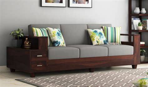The cushions are made of quality foam of varying densities, providing the perfect 'sit' experience. Buy Solace Wooden Sofa 3+1+1 Set (Walnut Finish) Online in ...