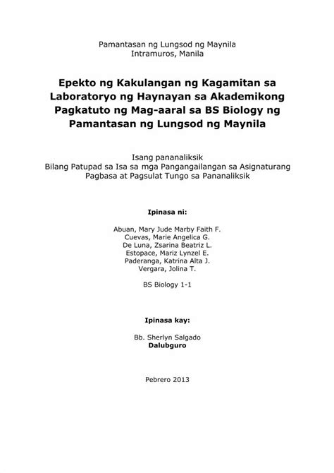 Pdf Epekto Ng Kakulangan Ng Kagamitan Sa Laboratoryo Ng Haynayan Sa