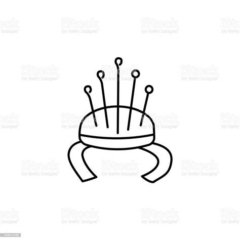 Black White Vector Illustration Of Pin Cushion Line Icon Of Quilting
