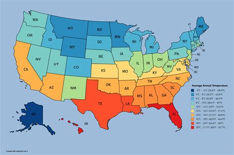 Average annual temperature in every US state : r/MapPorn