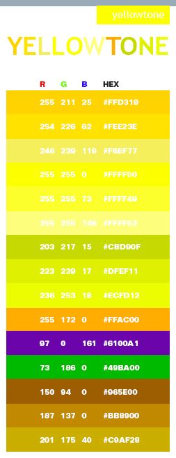 All of coupon codes are verified and tested today! Yellow tone web color scheme. RGB + HTML color palette ...