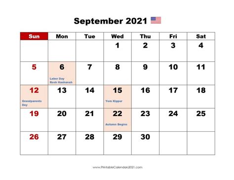 September 2021 Calendar Printable With Holidays Printable Word Searches
