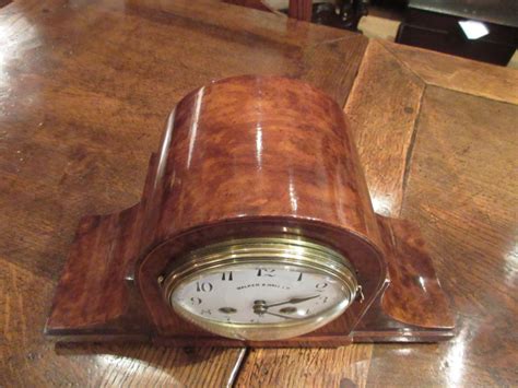 Late 19th Century Burr Walnut Inlaid Striking Mantel Clock Sturmans