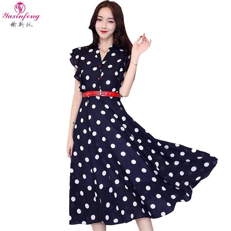 Yuxinfeng New Summer Sleeveless Polka Dot Dress Plus Size Belt Boho