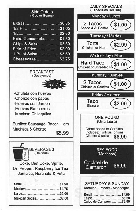 Maybe you would like to learn more about one of these? Tacos Elsinore menu in Lake Elsinore, California, USA