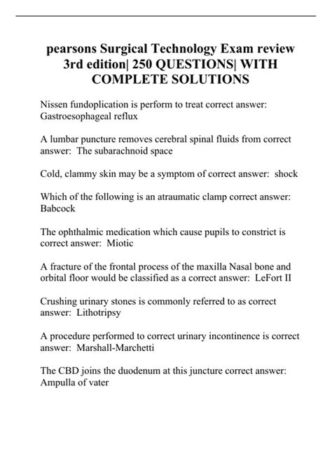 pearsons Surgical Technology Exam review 3rd edition| 250 QUESTIONS