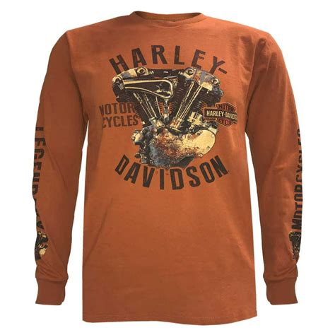 harley davidson harley davidson men s rusted corrosion long sleeve crew shirt orange 5l36