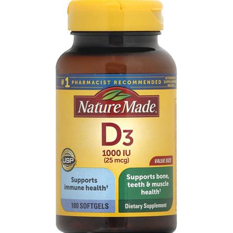 Nature Made Vitamin D3 1000 Iu 25 Mcg Softgels 180 Ct Instacart