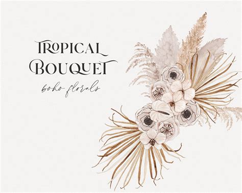 Watercolor Tropical Bouquet Clipart Wedding Boho Floral Etsy Calla