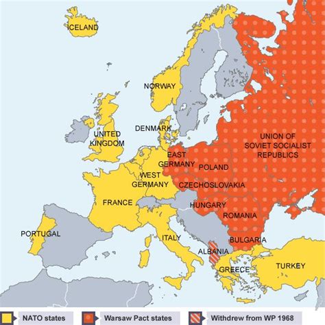 The north atlantic treaty organization (nato) is an alliance of 28 member nations, headquartered in belgium, that unites the members in a defense pact. Map of Europe showing the countries in the Warsaw Pact and ...