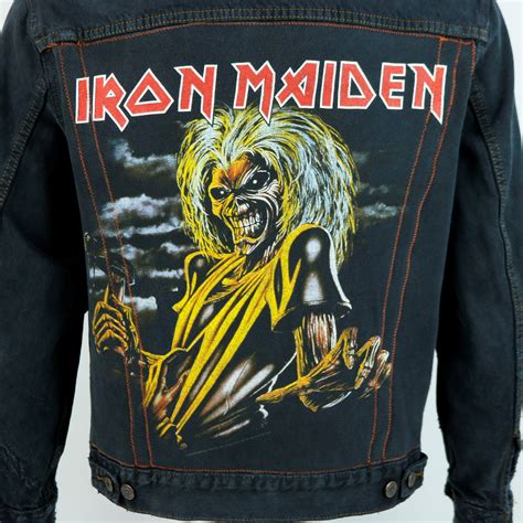 Iron Maiden Levis Black Denim Jacket Jean Distressed Mens Medium Levi