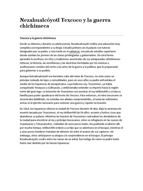 Nezahualcóyotl Texcoco Y La Guerra Chichimeca Pdf