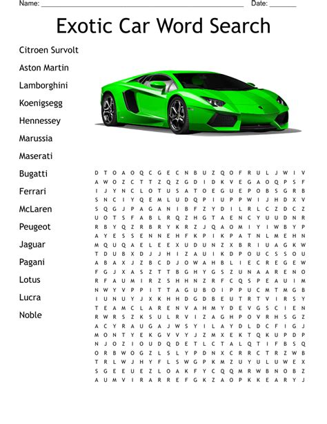 Types Of Cars Word Search Monster Word Search Cars Wo