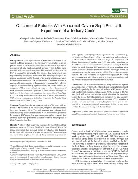 Pdf Outcome Of Fetuses With Abnormal Cavum Septi Pellucidi Experience Of A Tertiary Center