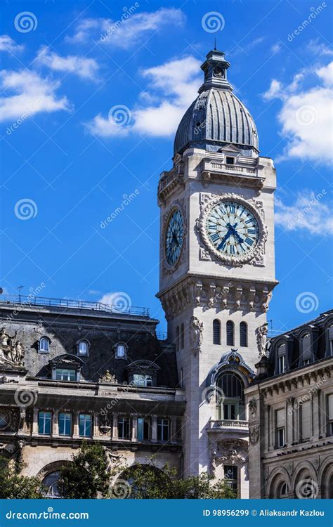 Clock Tower Of The Gare De Lyon Railway Station Paris France Stock