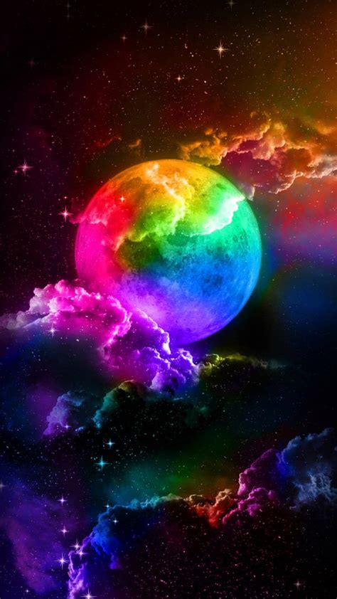 Download Rainbow Galaxy Moon On Night Sky Wallpaper
