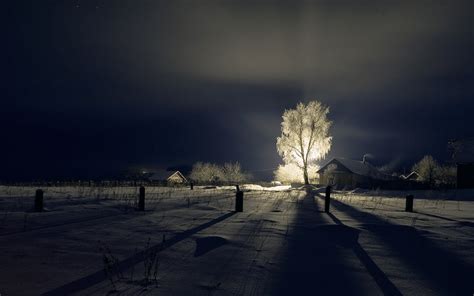 Dottech Beautiful Winter Landscape At Night With A Shining