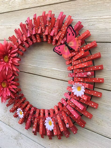 Pink Spring Clothespin Wreathspring Wreathsummer Wreathspring Decor