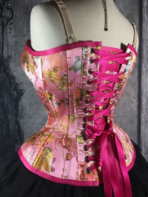 Pink Mcc30 Pink Floral Overbust Corset Plunge