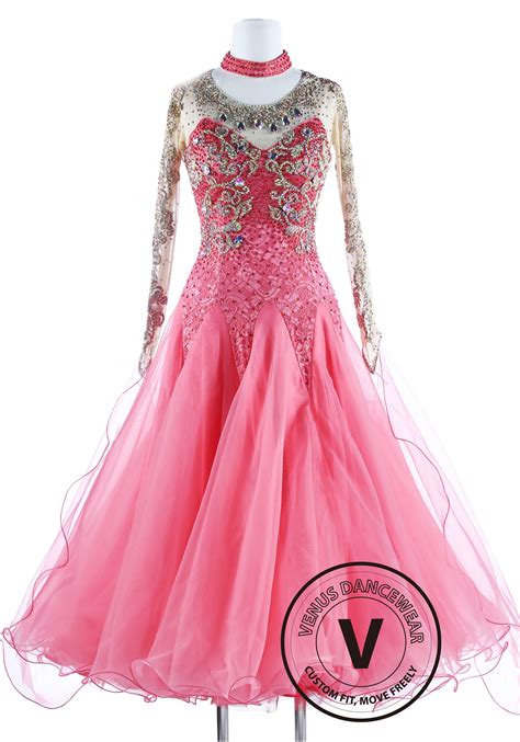 Salmon Lace Gorgeous Standard Waltz Ballroom Competition Dance Dress