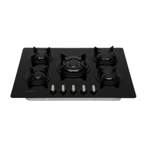 Rangemaster 73cm 5 Burner Black Glass Gas Hob with Wok Burner