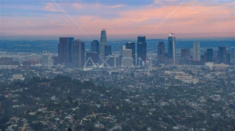 A View Of Tall Skyscrapers In Downtown Los Angeles California Aerial