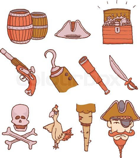 Cartoon Pirat Objekter Sæt Stock Vektor Colourbox
