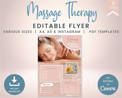 Editable Massage Therapy Flyer Pack Printable Massage Flyers A4 And A5
