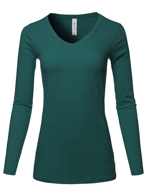A2y Womens Basic Solid Soft Cotton Long Sleeve V Neck Top T Shirt Huntergreen M