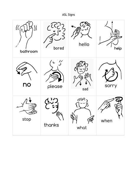 Printable Beginner Sign Language Words
