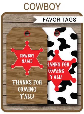 cowboy party favor tags   tags birthday party