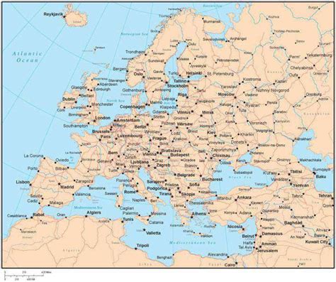 Single Color Europe Map With Countries Major Cities