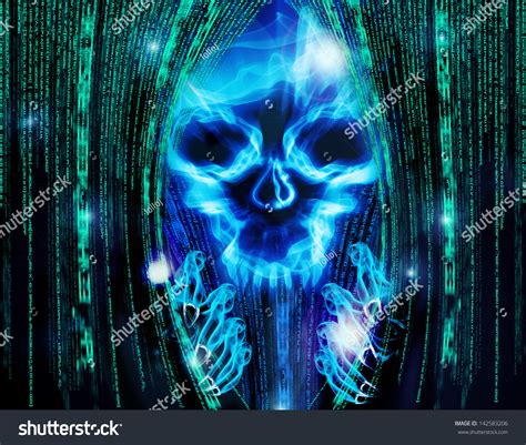 Hacker Attack Background Skull Stock Illustration 142583206
